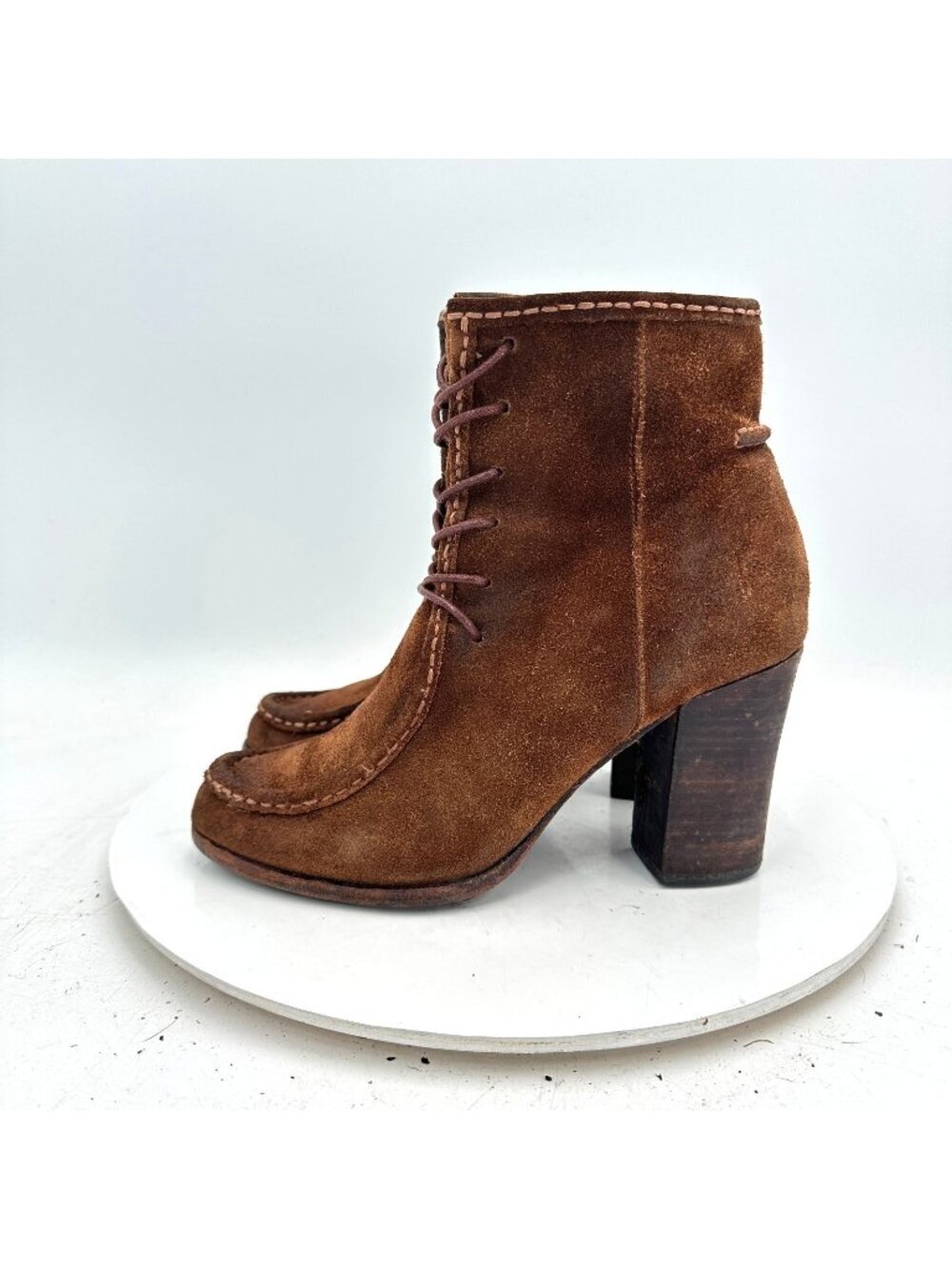 Frye Parker Women Size 8M 3476656 Brown Suede Moc Toe High Heel Ankle Boot